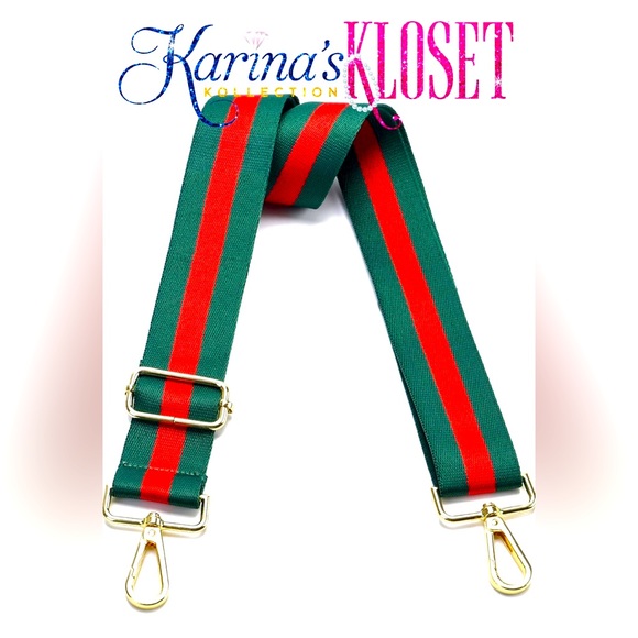 🎀 Green & Red Crossbody Strap 🎀 Unbranded Purse Strap with Gold Hardware 🛍 - Picture 3 of 3